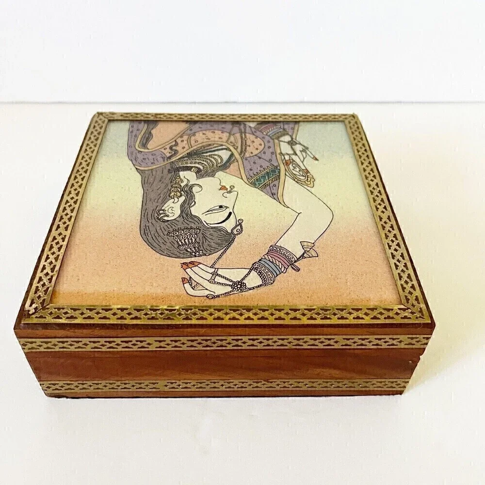 Indian Art Gemstone Painting Indian Wooden Jewelry Box Bani Thani Handcrafted